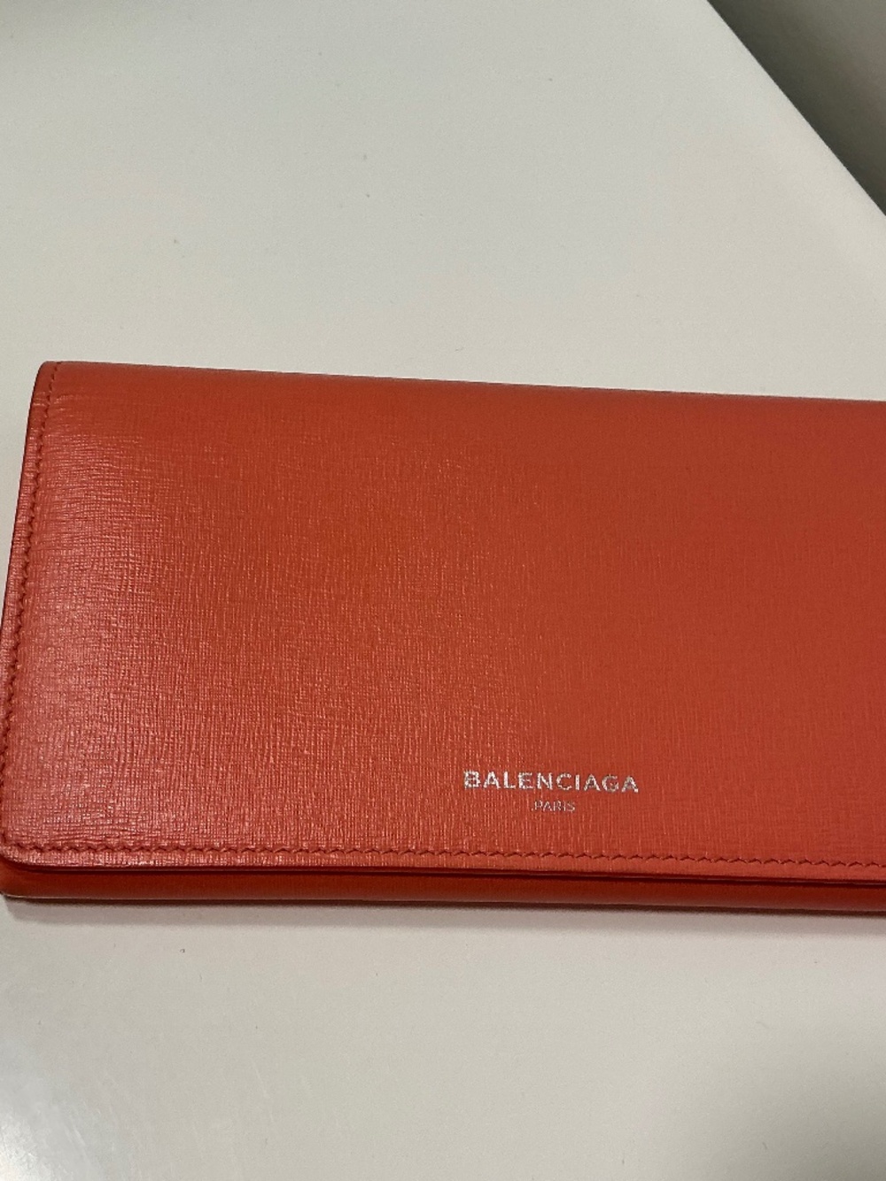 Balenciaga coral saffiano leather clutch wallet